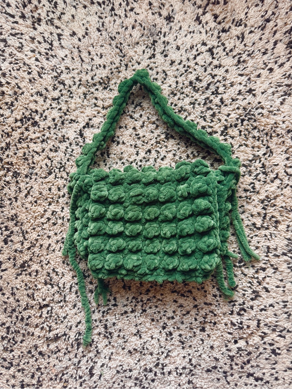 Handmade velvet green crochet Shoulder Bag